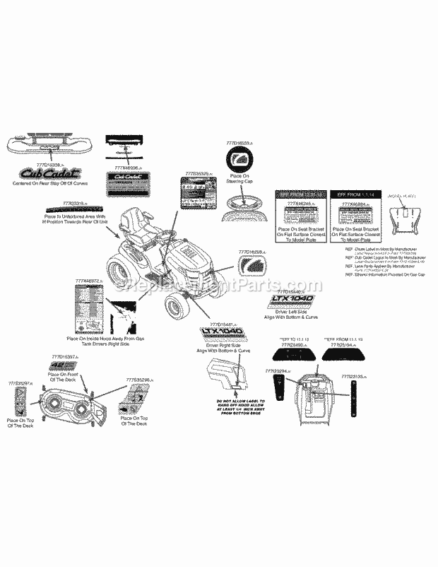 Label Map Diagram and Parts List for LTX1040 (13AX90AS056, 13WX90AS009, 13WX90AS010, 13WX90) (2014) Cub Cadet Lawn Tractor